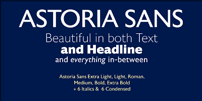 Astoria Sans Font Family designed by Alan Meeks