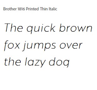 Brother 1816 Printed Thin Italic Font